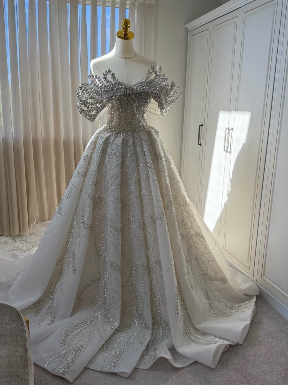 Beaded Off-Shoulder White Bridal Ball Gown